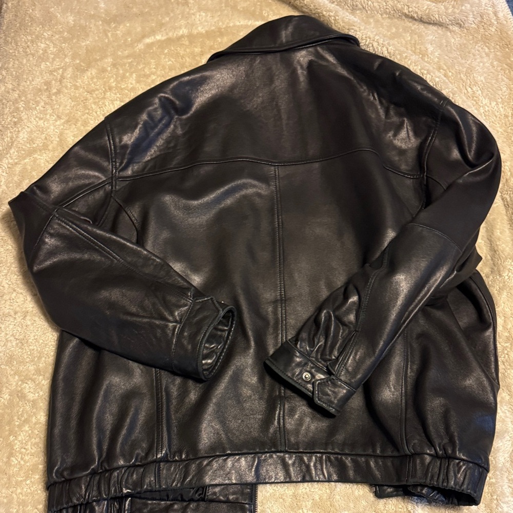Mens XXL Vintage Jos A Bank Black Leather Bomber Jacket - Picture 5 of 5